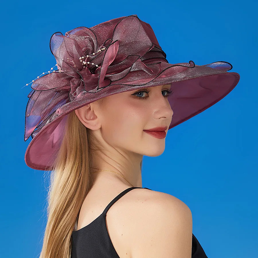 Stilvoller Sommer-Sonnenhut Für Damen, Atmungsaktiv, Gewebte Blume Mit Spitze – 56–58 Cm