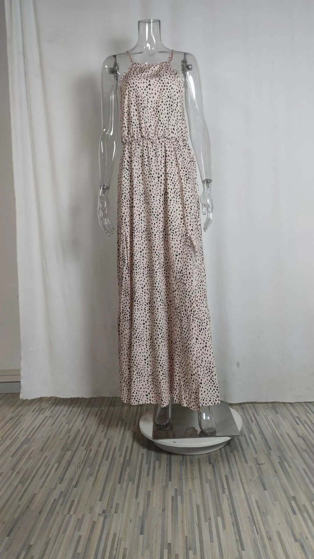 Sommer Sexy Ärmelloses Polka Dot Taille Schlitz Strap Kleid