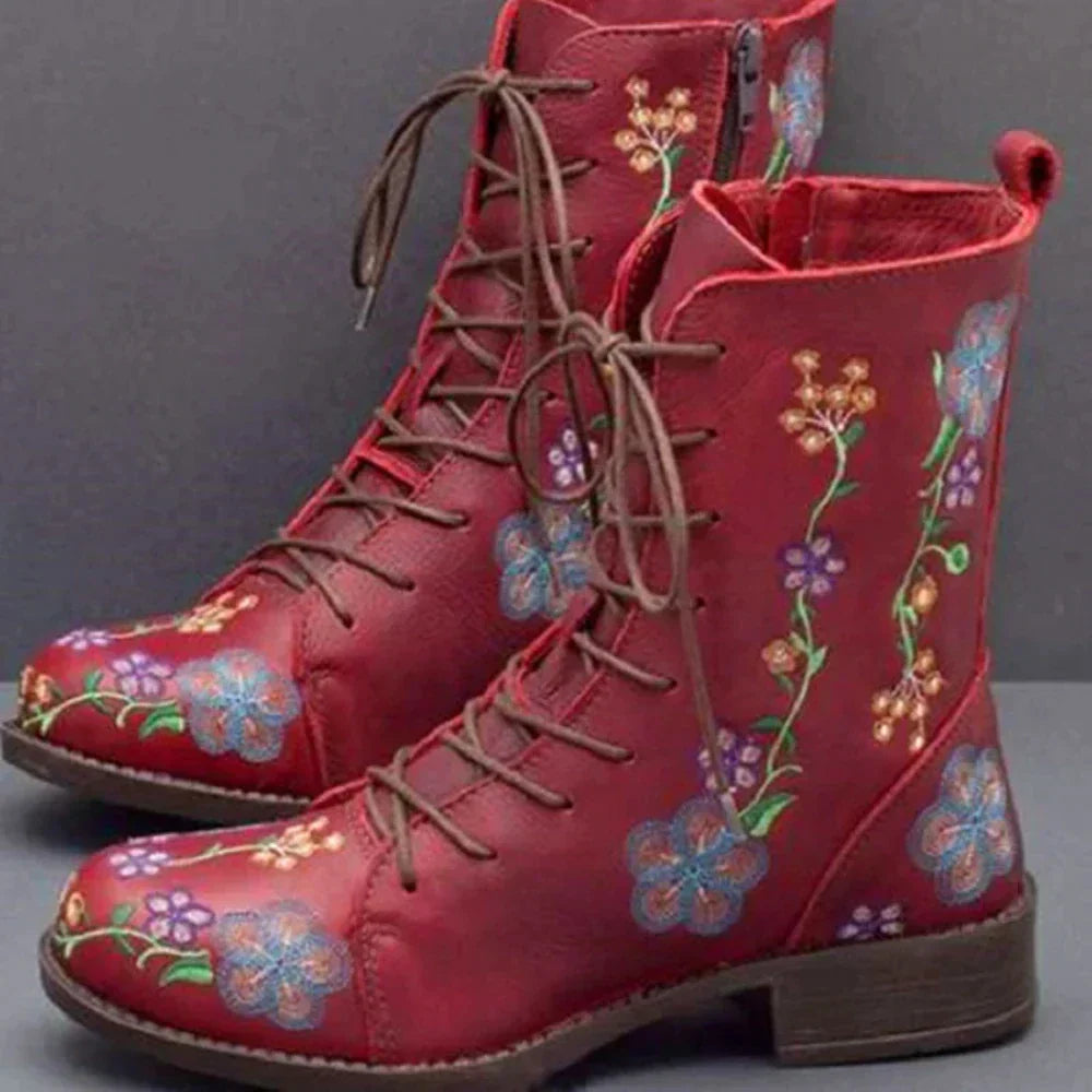 Elegante Stiefel Mit Retro-Blumenmuster