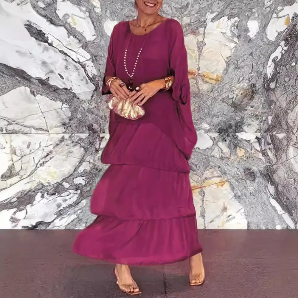 Plus-Size-Kleid Mit Rundhalsausschnitt Und Fledermausärmel-Detail