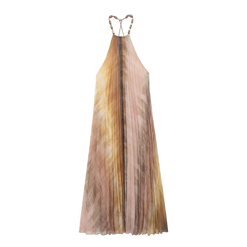 Gemustertes, Locker Geschnittenes, Langes Sommerkleid Mit Bindedetail