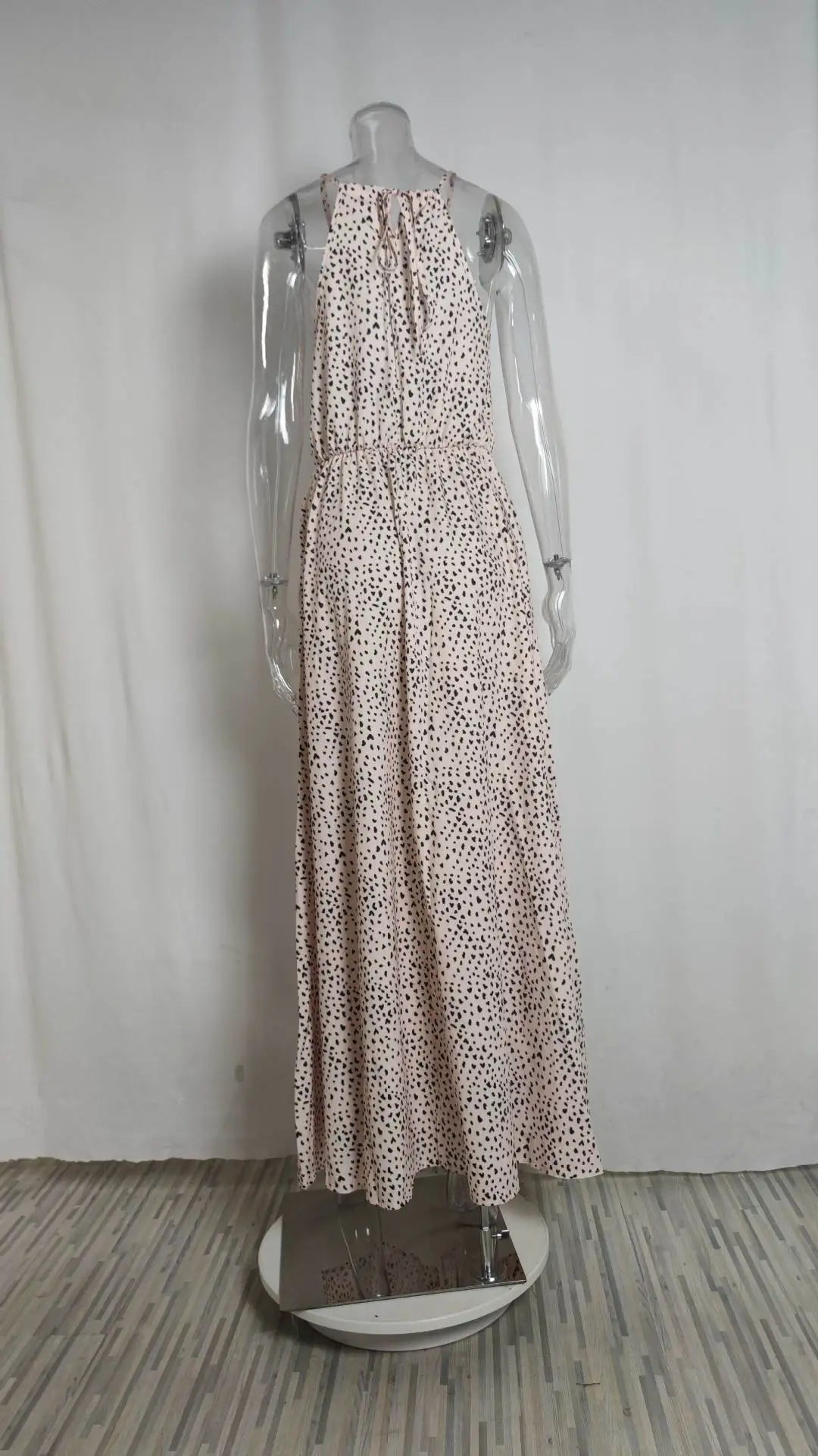 Sommer Sexy Ärmelloses Polka Dot Taille Schlitz Strap Kleid