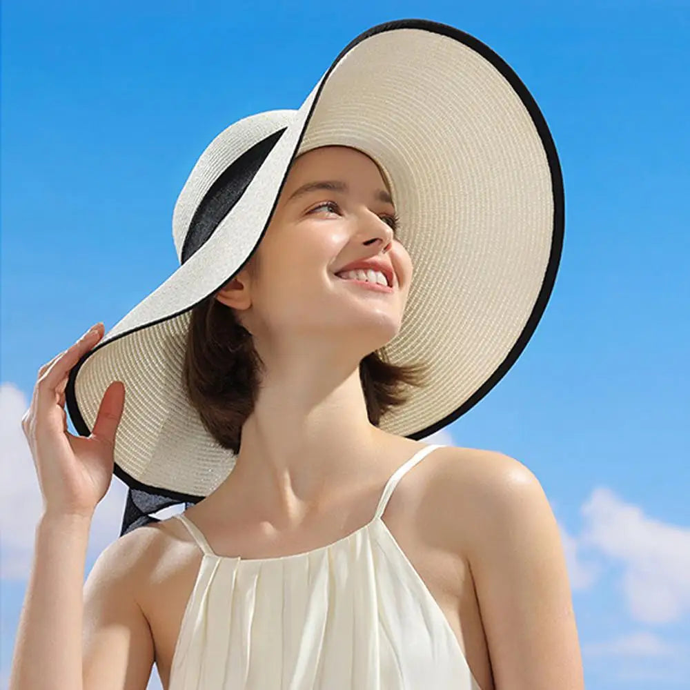 Großer Sonnenschutz-Strandurlaubshut Mit Stylischer Großer Schleife