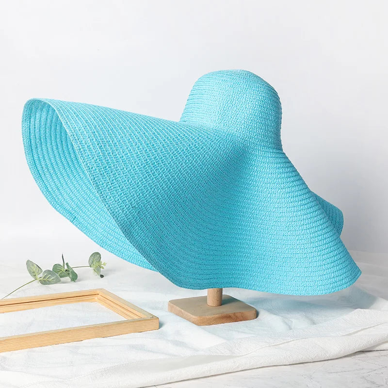 Uv-Geschützter, Faltbarer Strohhut Mit Breiter Krempe, 70 Cm, Für Sommer, Strand Und Reisen –