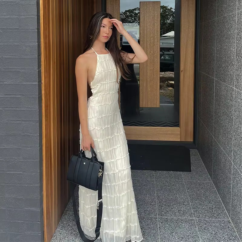 Stilvolles Neckholder-Kleid, Lang, Rückenfrei, Ärmellos, Lässig, Sommer-Strandkleid