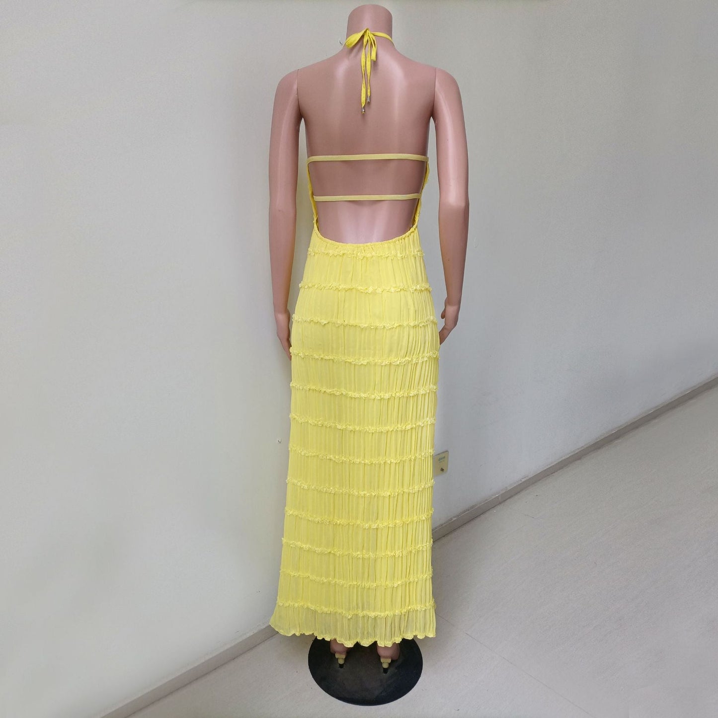 Stilvolles Neckholder-Kleid, Lang, Rückenfrei, Ärmellos, Lässig, Sommer-Strandkleid