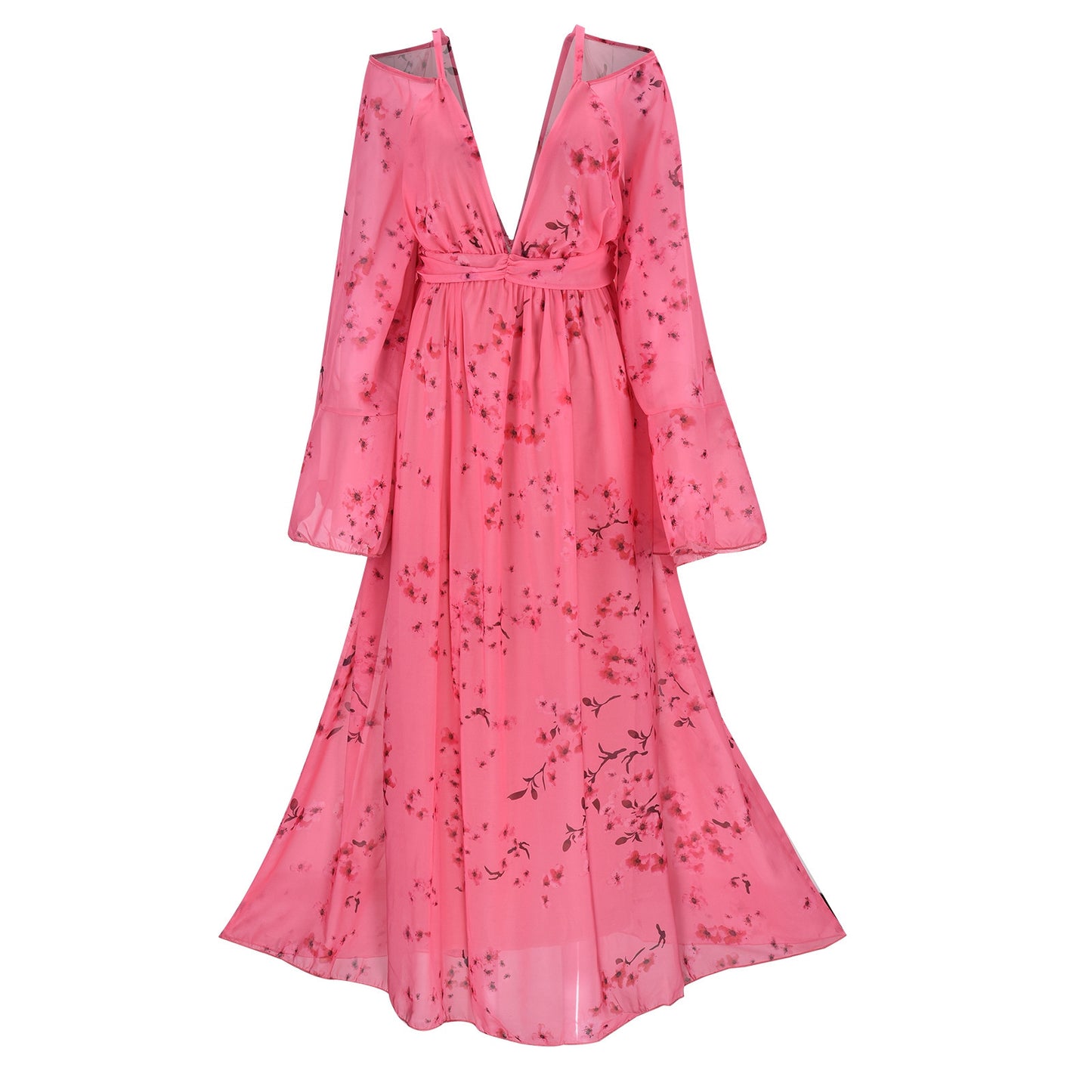 Rosa Chiffon-Maxikleid Mit Blumenmuster