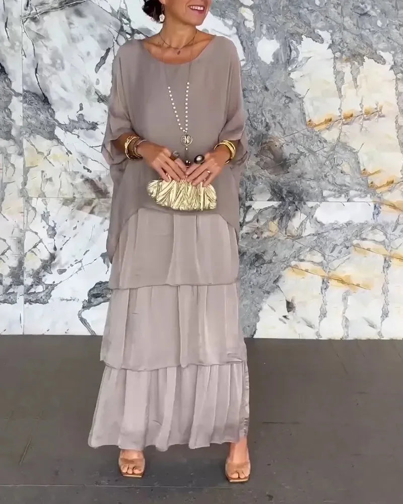 Plus-Size-Kleid Mit Rundhalsausschnitt Und Fledermausärmel-Detail