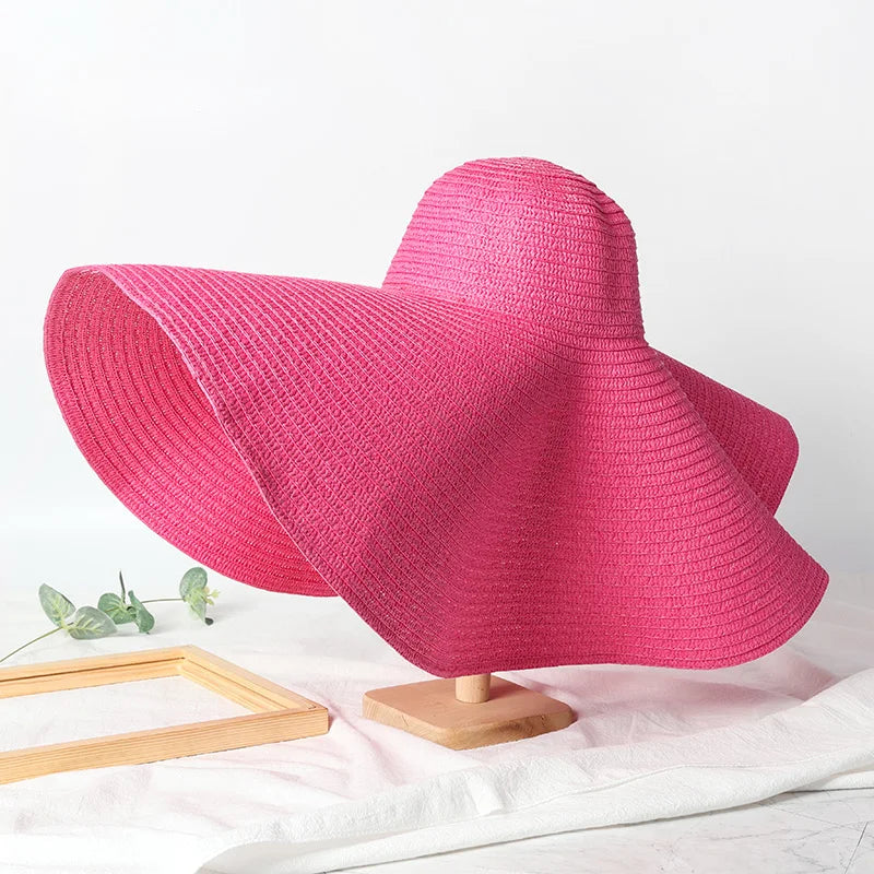 Uv-Geschützter, Faltbarer Strohhut Mit Breiter Krempe, 70 Cm, Für Sommer, Strand Und Reisen –