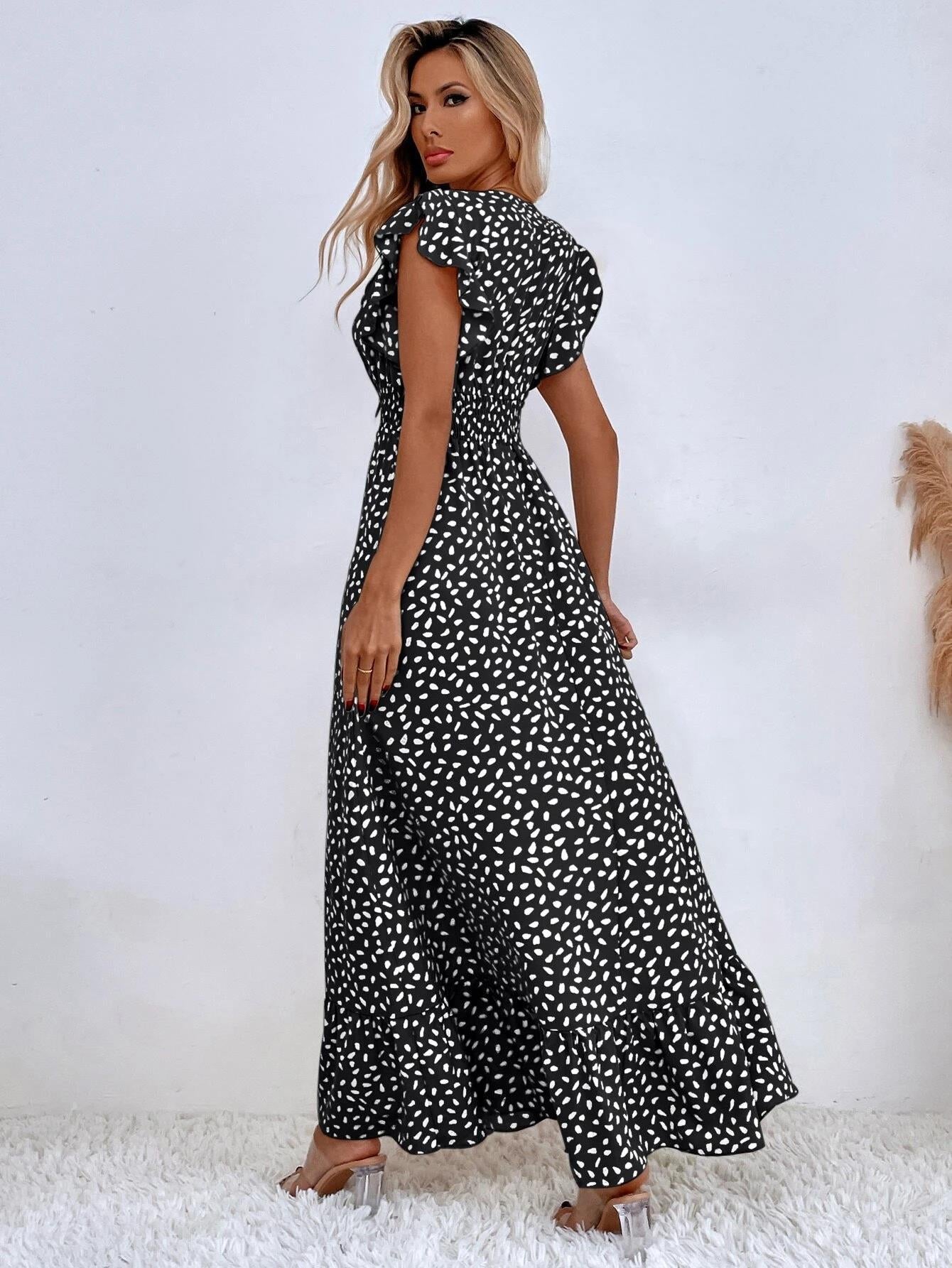 Maxikleid Mit V-Ausschnitt Und Kurzen Ärmeln