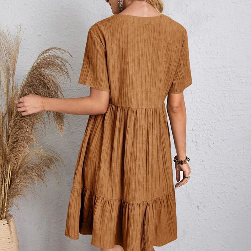 Kurzärmliges Midikleid Mit V-Ausschnitt