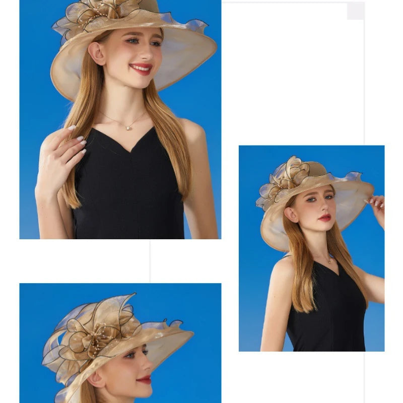 Stilvoller Sommer-Sonnenhut Für Damen, Atmungsaktiv, Gewebte Blume Mit Spitze – 56–58 Cm