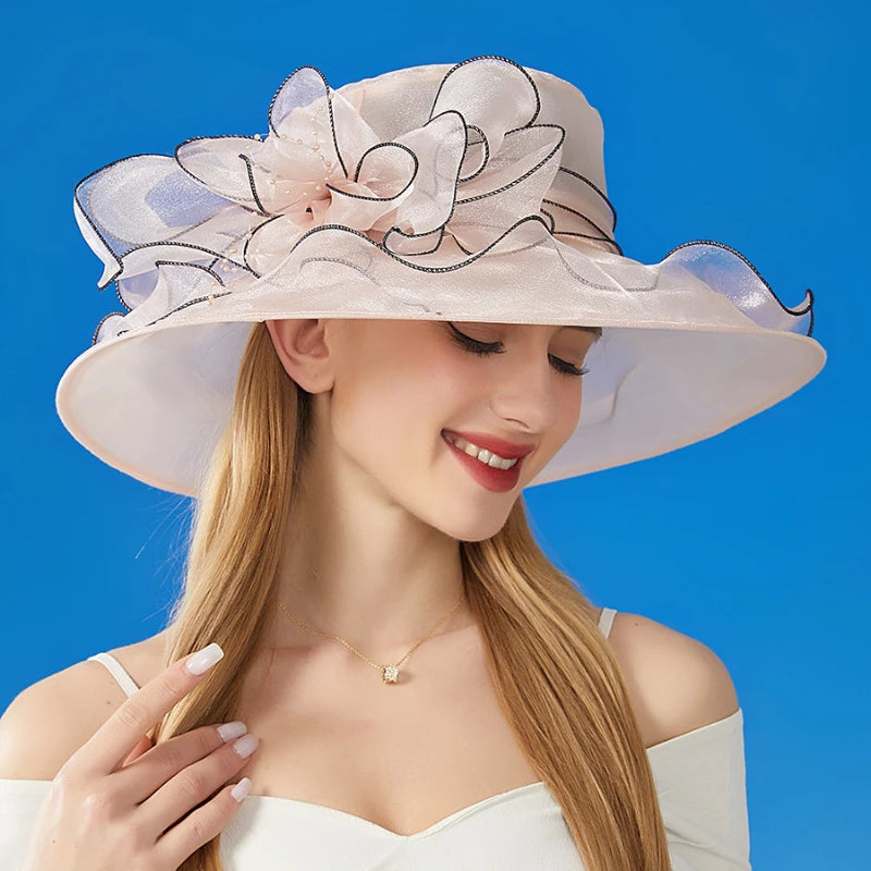 Stilvoller Sommer-Sonnenhut Für Damen, Atmungsaktiv, Gewebte Blume Mit Spitze – 56–58 Cm