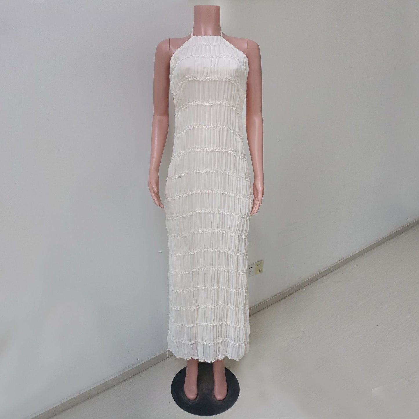 Stilvolles Neckholder-Kleid, Lang, Rückenfrei, Ärmellos, Lässig, Sommer-Strandkleid