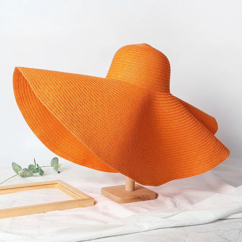 Uv-Geschützter, Faltbarer Strohhut Mit Breiter Krempe, 70 Cm, Für Sommer, Strand Und Reisen –
