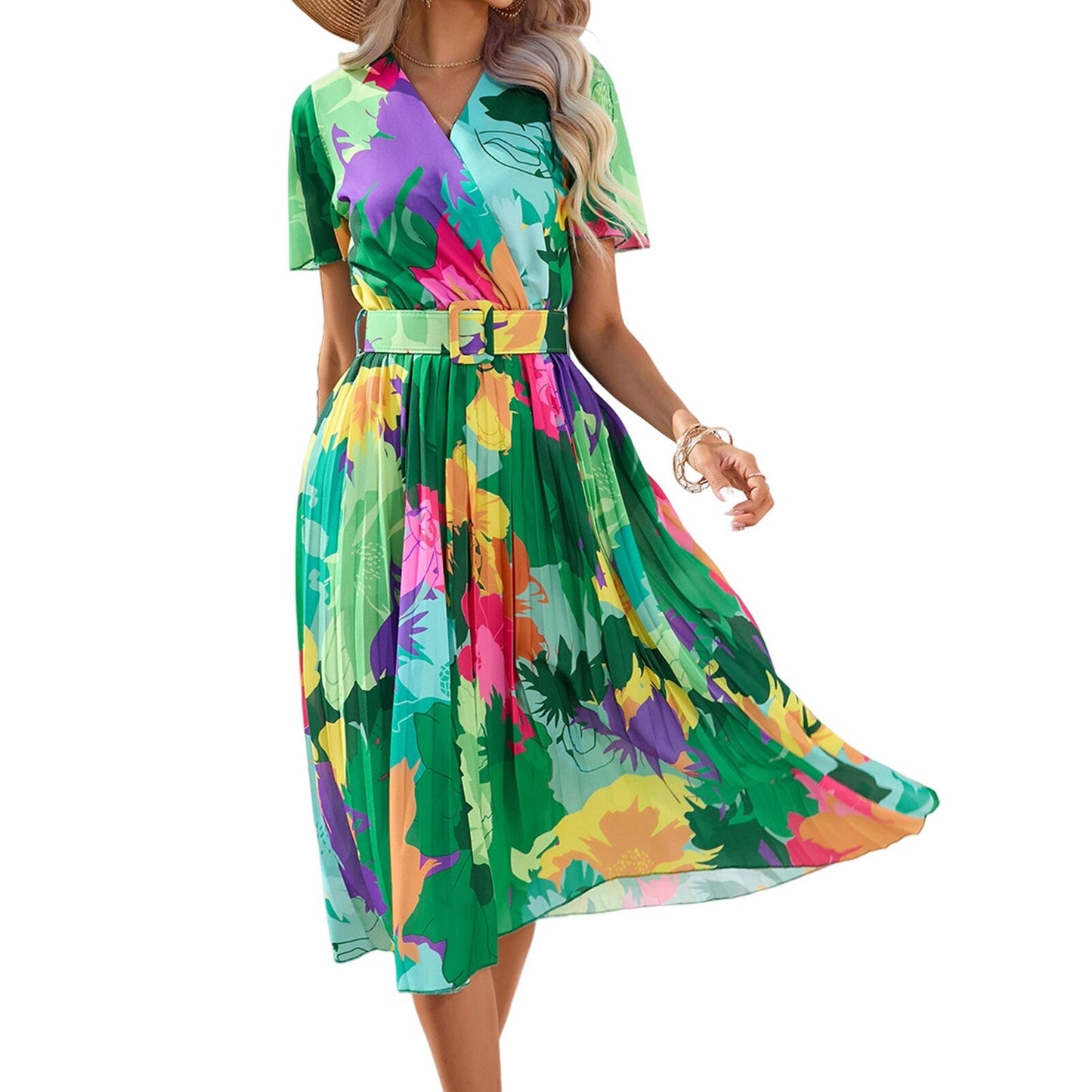 Wickel-Midikleid Mit Blumenmuster Und Gürtel