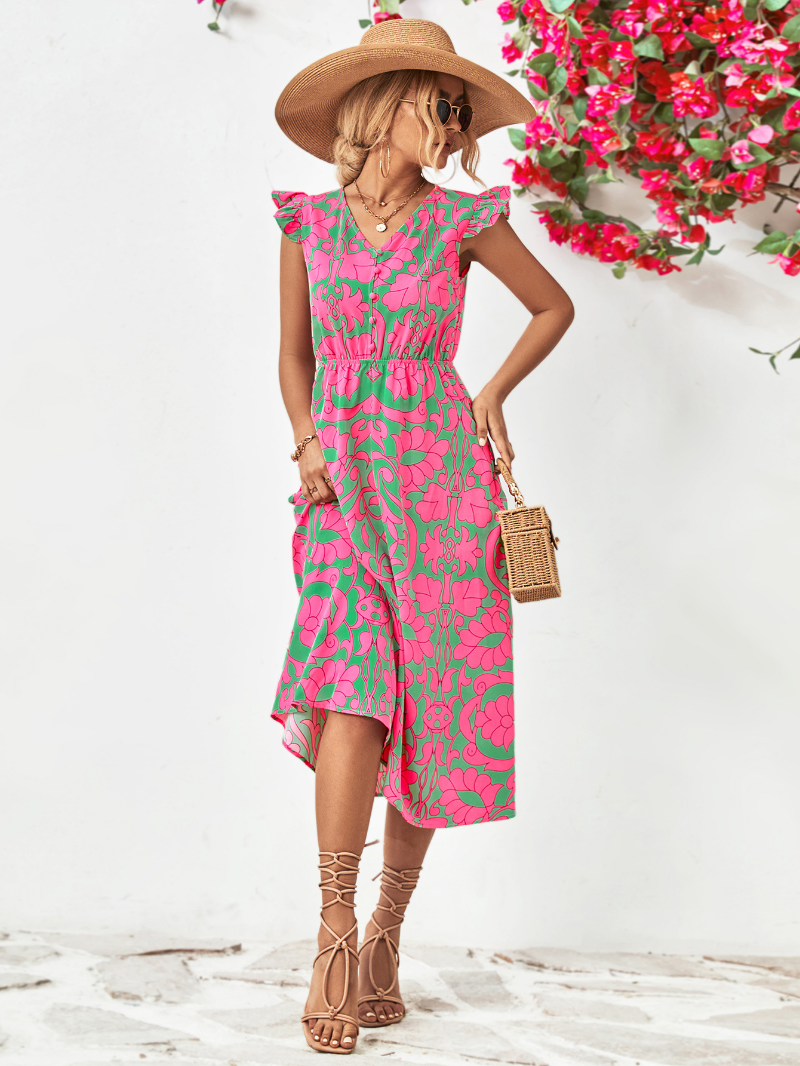 Gemustertes Midikleid Mit V-Ausschnitt