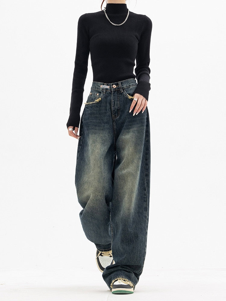 Lässige Jeans İm Streetstyle Mit Hoher Taille Und Weitem Bein