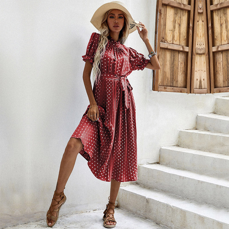 Plissiertes Midikleid Mit Polka Dot-Muster