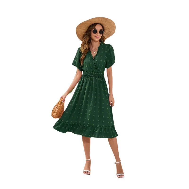 Sommerkleid Mit Hoher Taille Und Kurzen Ärmeln Und Schnürung