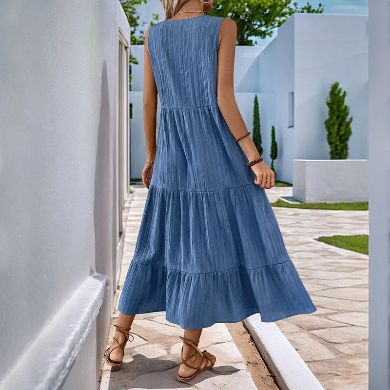 Einfarbiges Und Bequemes Weit Geschnittenes A-Linien-Midikleid
