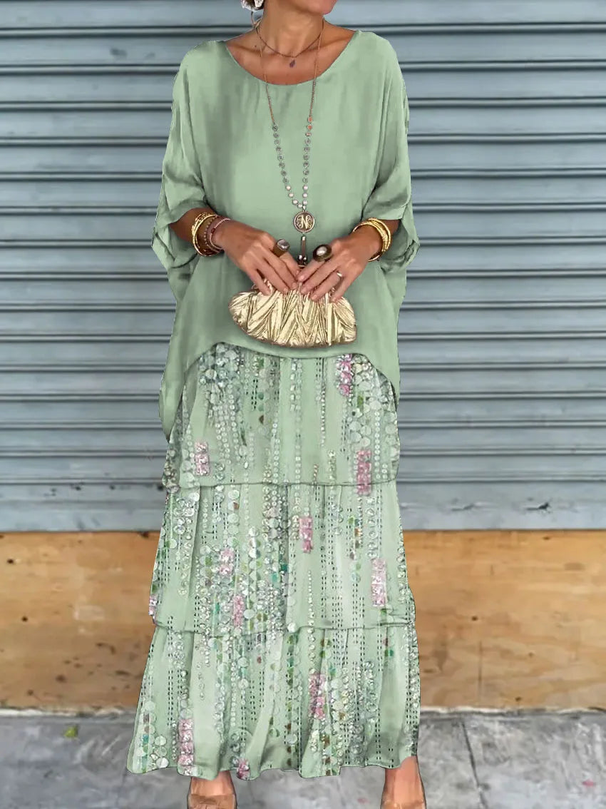 Plus-Size-Kleid Mit Rundhalsausschnitt Und Fledermausärmel-Detail