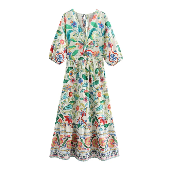 Maxikleid Mit V-Ausschnitt Und Langen Ärmeln