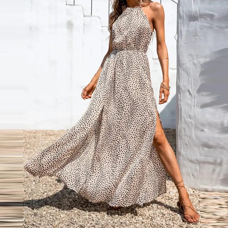 Sommer Sexy Ärmelloses Polka Dot Taille Schlitz Strap Kleid