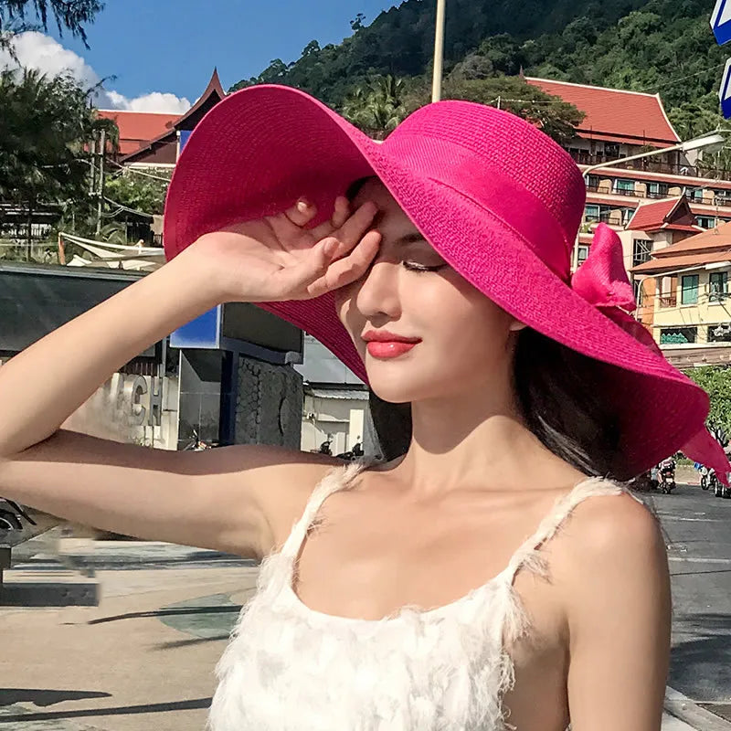Faltbarer Strandhut Aus Stroh İm Koreanischen Stil Mit Großer Krempe Und Sonnenschutz