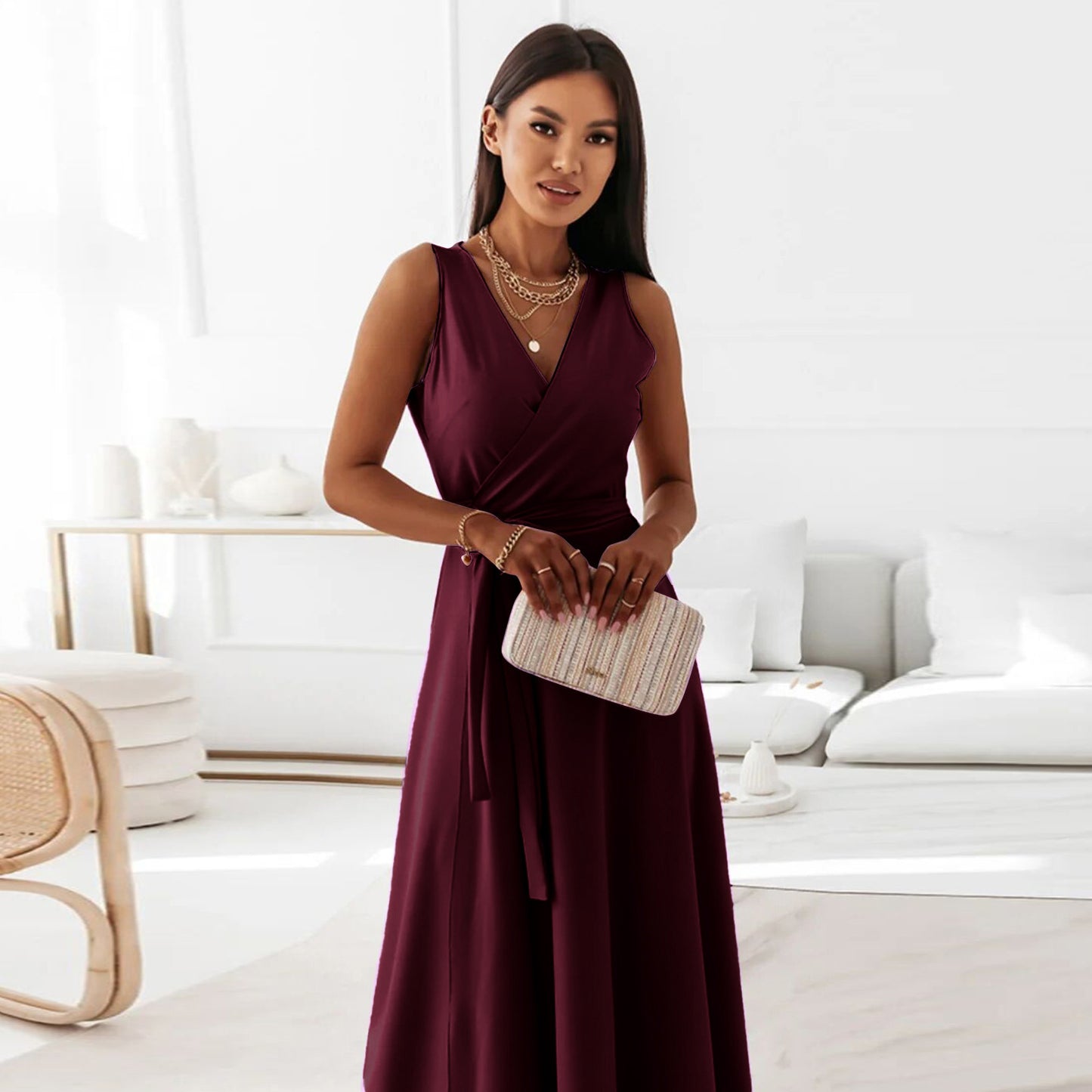 Cocktailkleid Mit Taillengürtel | Maxikleid Mit Schickem Und Schlichtem Design