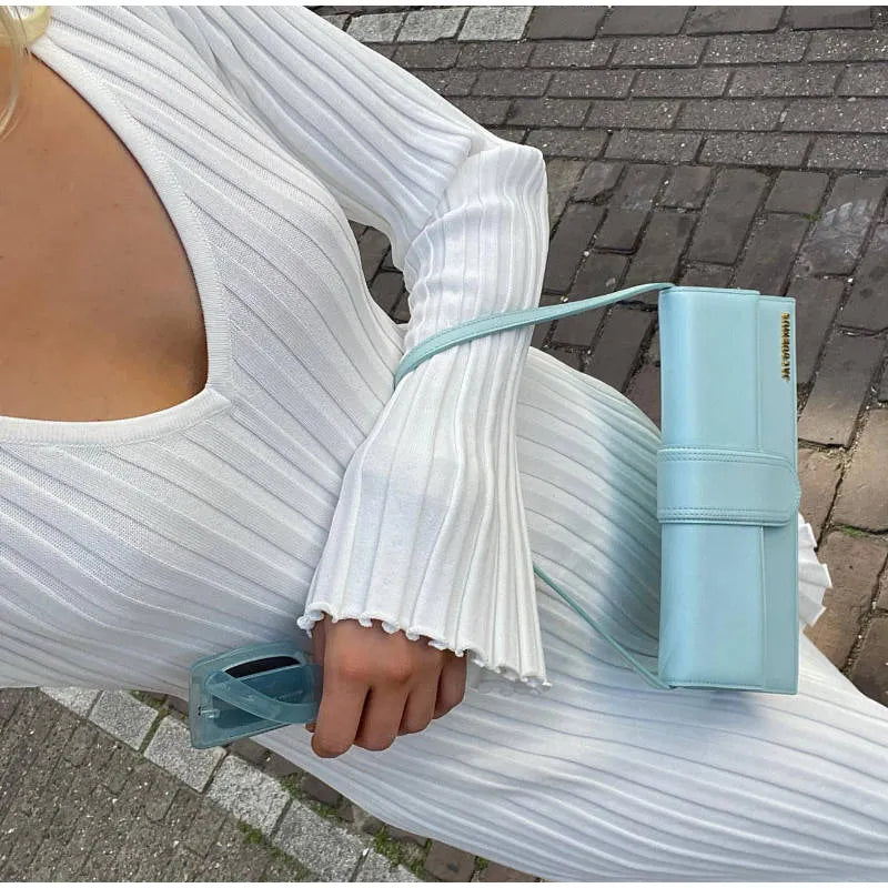 Elegantes Langarm-Midikleid Mit V-Ausschnitt
