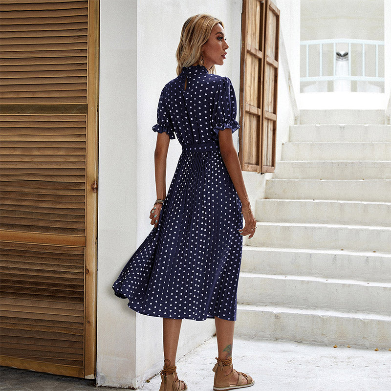 Midikleid Mit Punktmuster Und Taillenschnürung