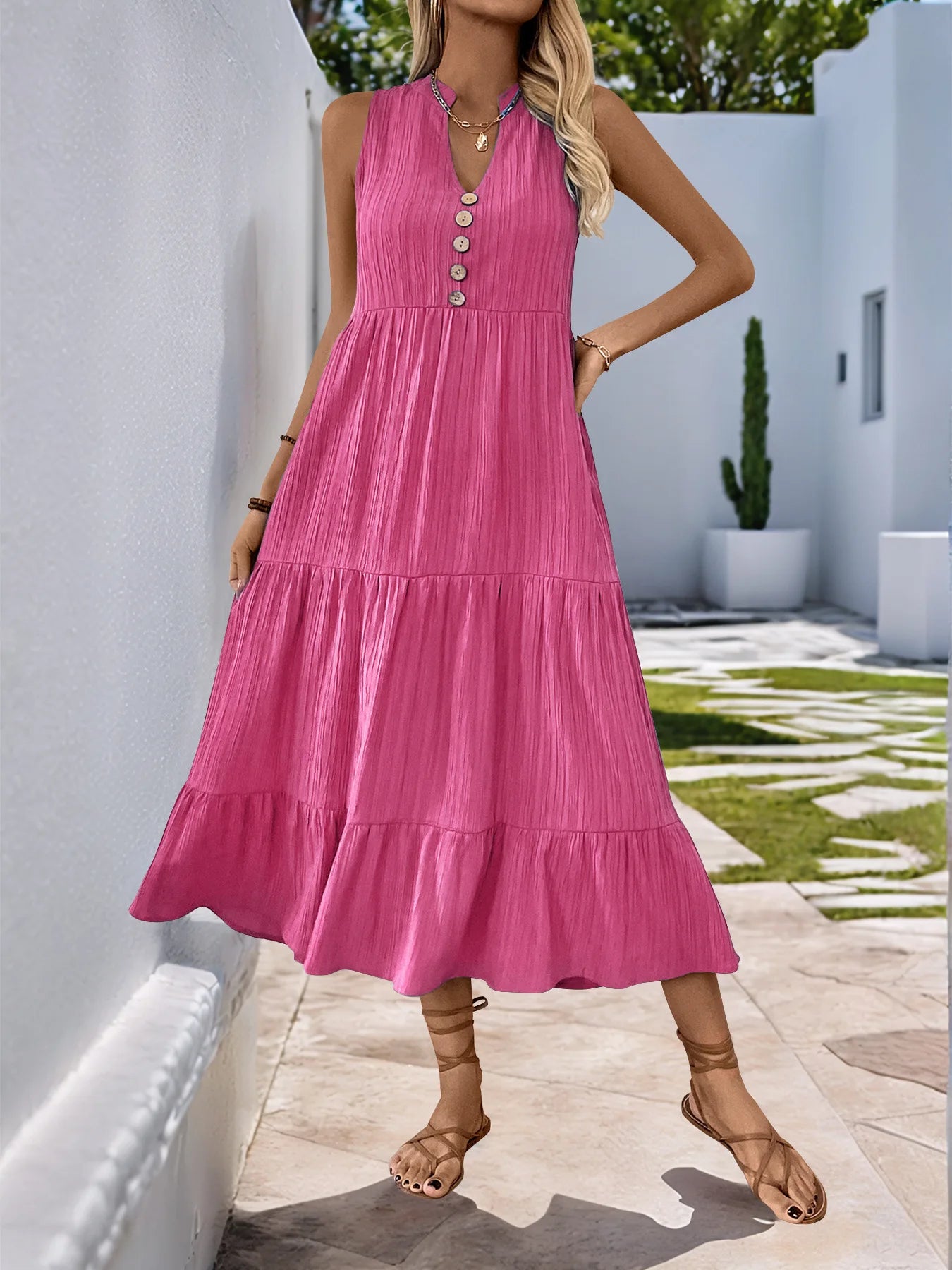 Einfarbiges Und Bequemes Weit Geschnittenes A-Linien-Midikleid