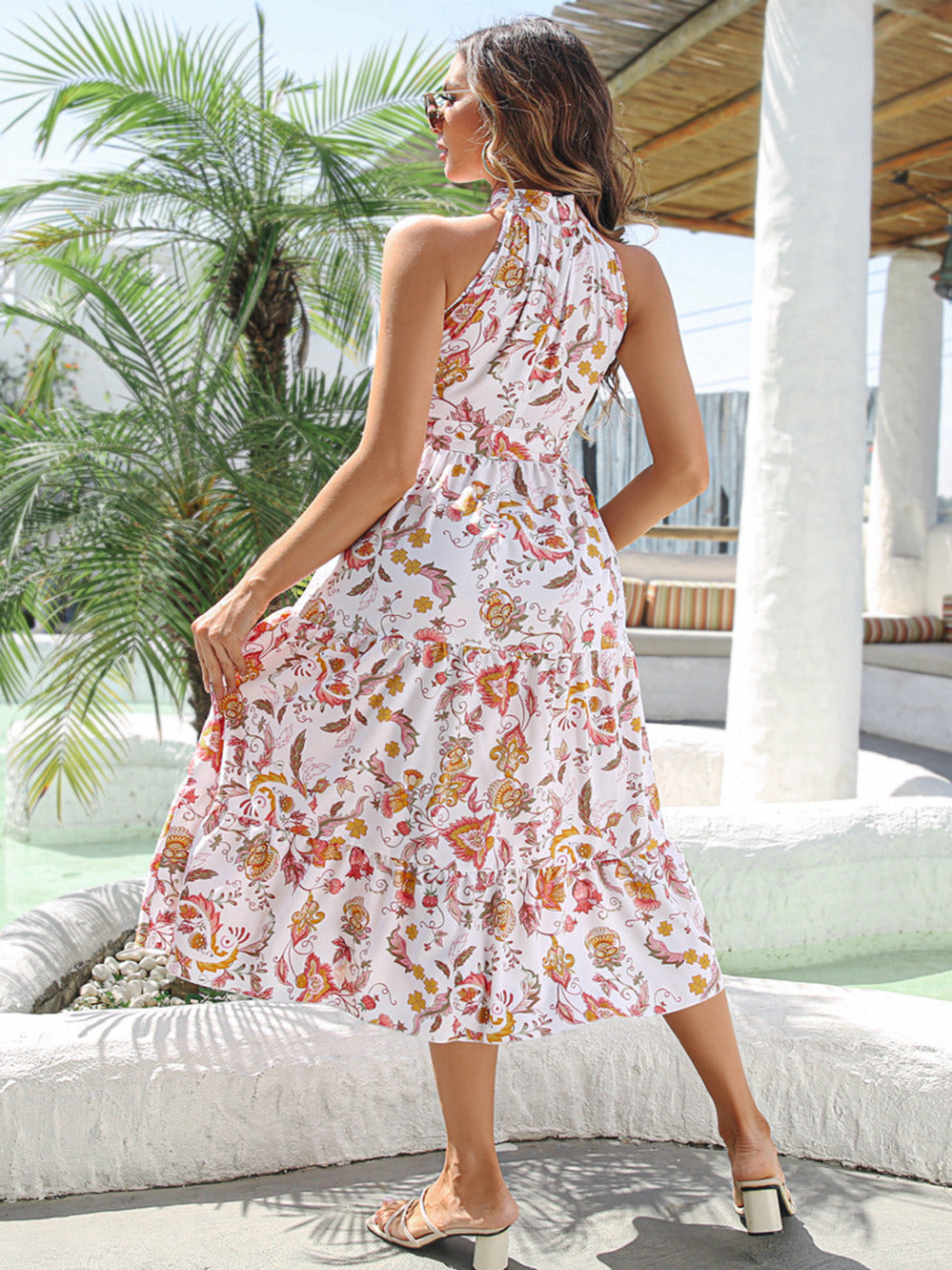 Neckholder-Midikleid Mit Muster