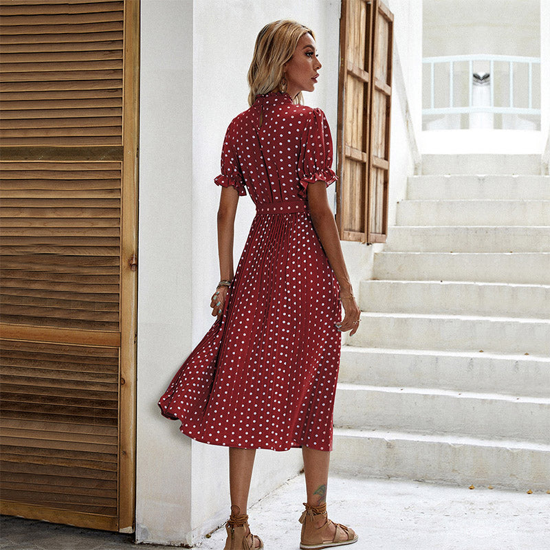 Plissiertes Midikleid Mit Polka Dot-Muster