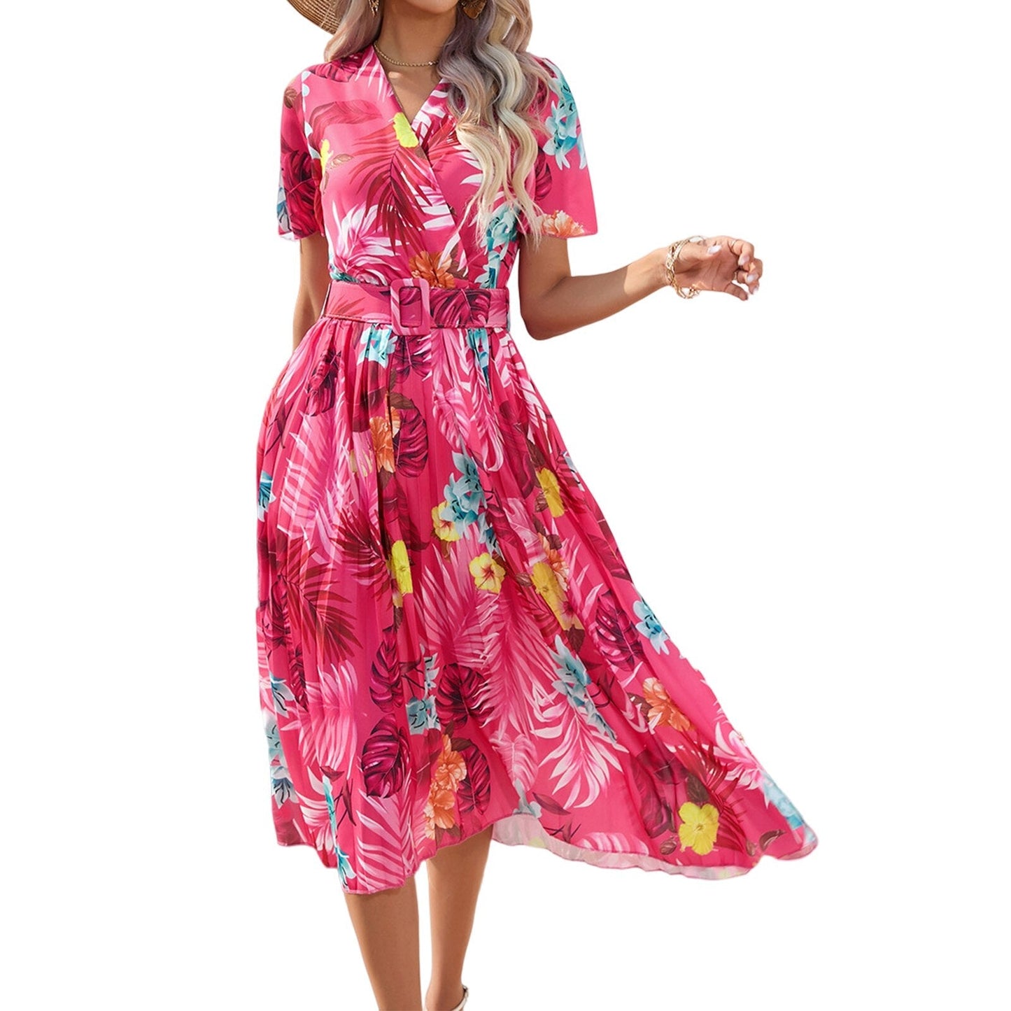 Wickel-Midikleid Mit Blumenmuster Und Gürtel