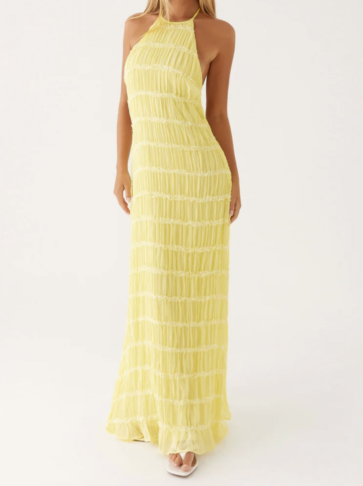 Stilvolles Neckholder-Kleid, Lang, Rückenfrei, Ärmellos, Lässig, Sommer-Strandkleid