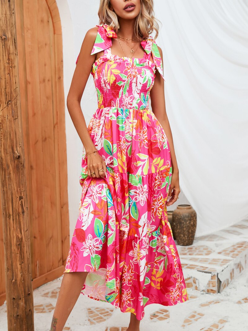 Midikleid Mit Quadratischem Ausschnitt Und Blumenmuster