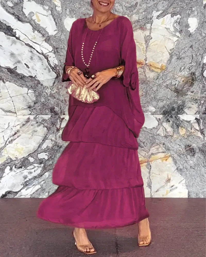 Plus-Size-Kleid Mit Rundhalsausschnitt Und Fledermausärmel-Detail