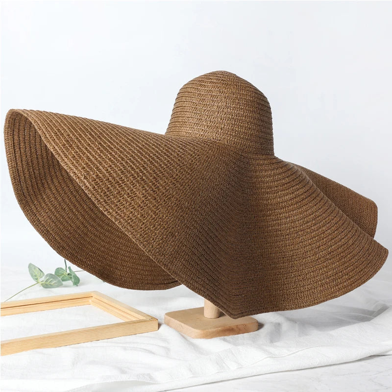 Uv-Geschützter, Faltbarer Strohhut Mit Breiter Krempe, 70 Cm, Für Sommer, Strand Und Reisen –