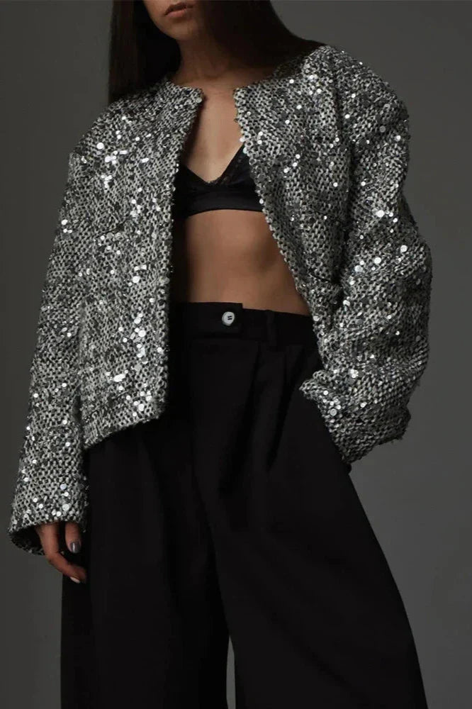 Paillettenjacke Mit Geradem Kragen