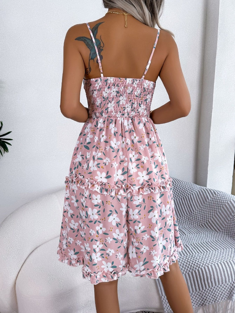 Midikleid Mit Blumenmuster Und Dünnen Trägern