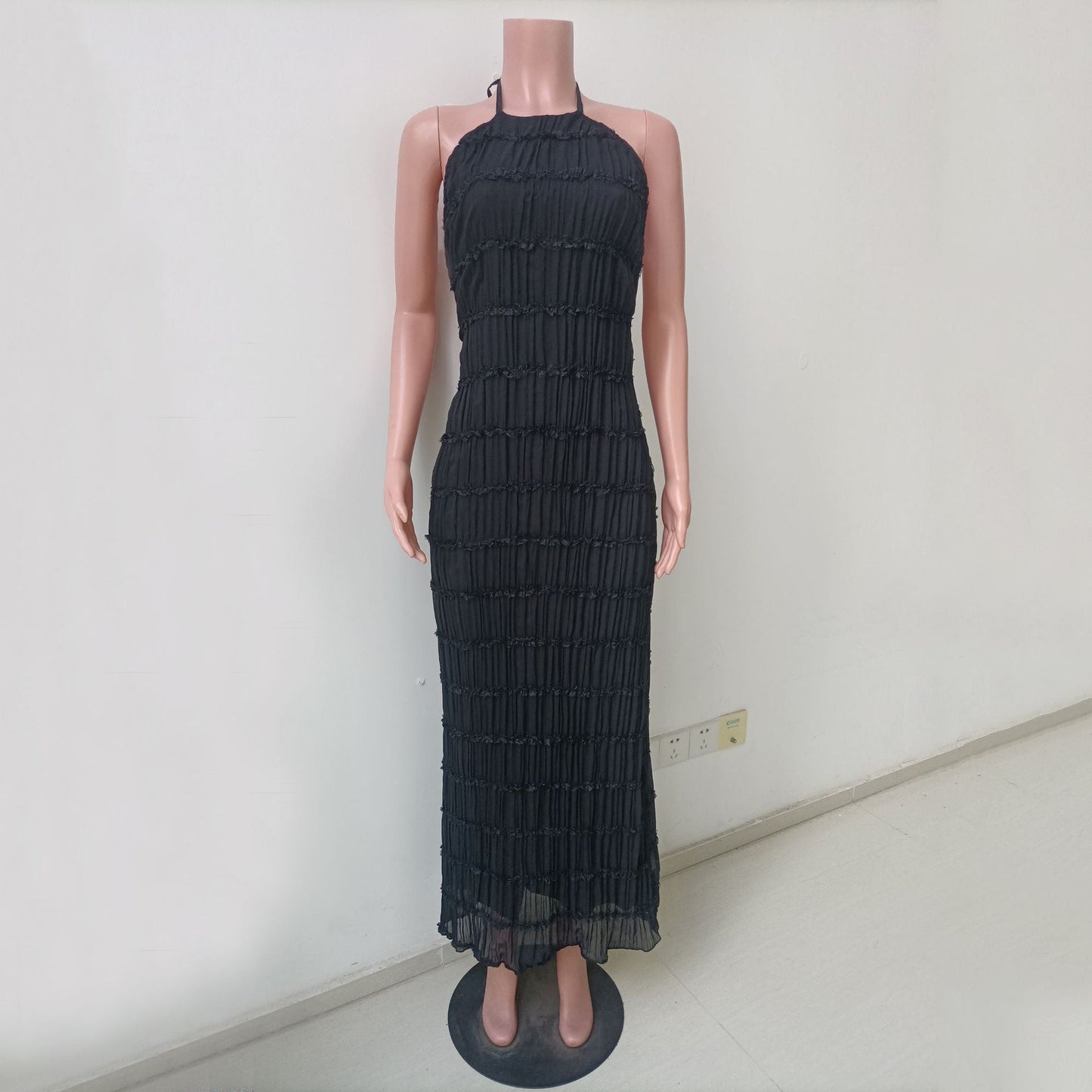 Stilvolles Neckholder-Kleid, Lang, Rückenfrei, Ärmellos, Lässig, Sommer-Strandkleid