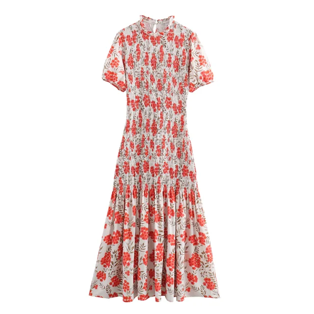 Kurzärmliges Gemustertes Maxikleid