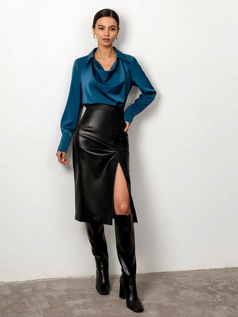 Stylischer Winter Midi Lederrock