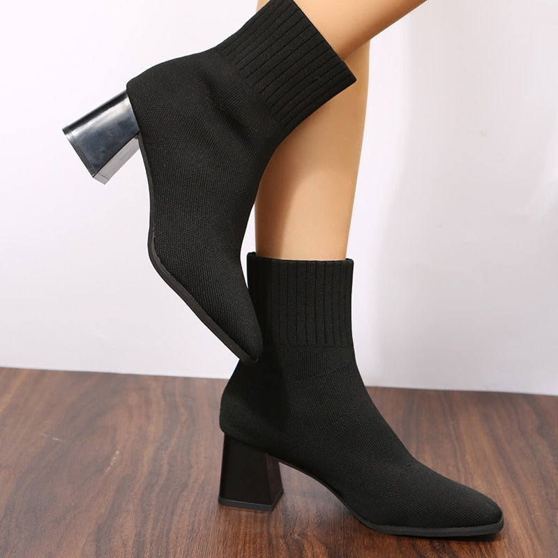 Stretch-Strickstiefel Für Damen