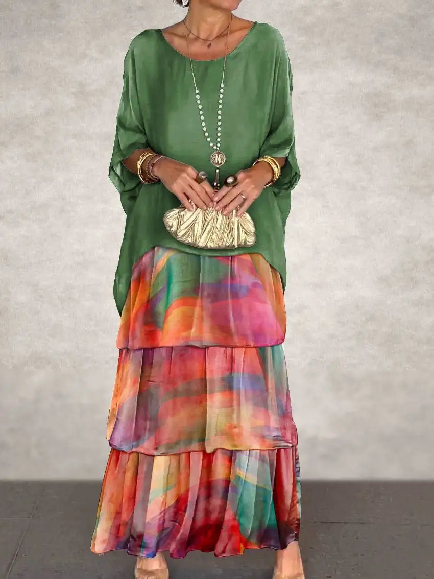 Plus-Size-Kleid Mit Rundhalsausschnitt Und Fledermausärmel-Detail