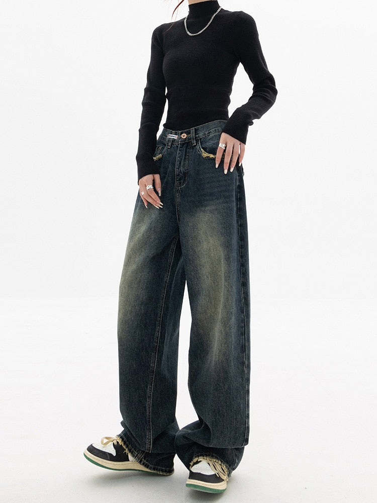 Lässige Jeans İm Streetstyle Mit Hoher Taille Und Weitem Bein
