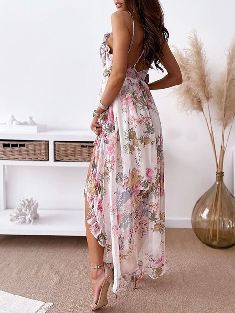 Gemustertes Chiffonkleid Mit Dünnen Trägern