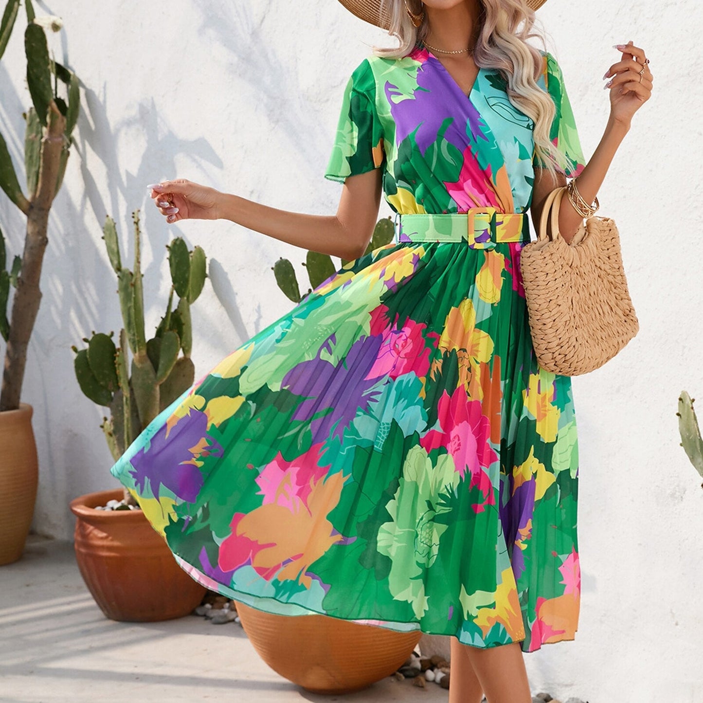 Wickel-Midikleid Mit Blumenmuster Und Gürtel